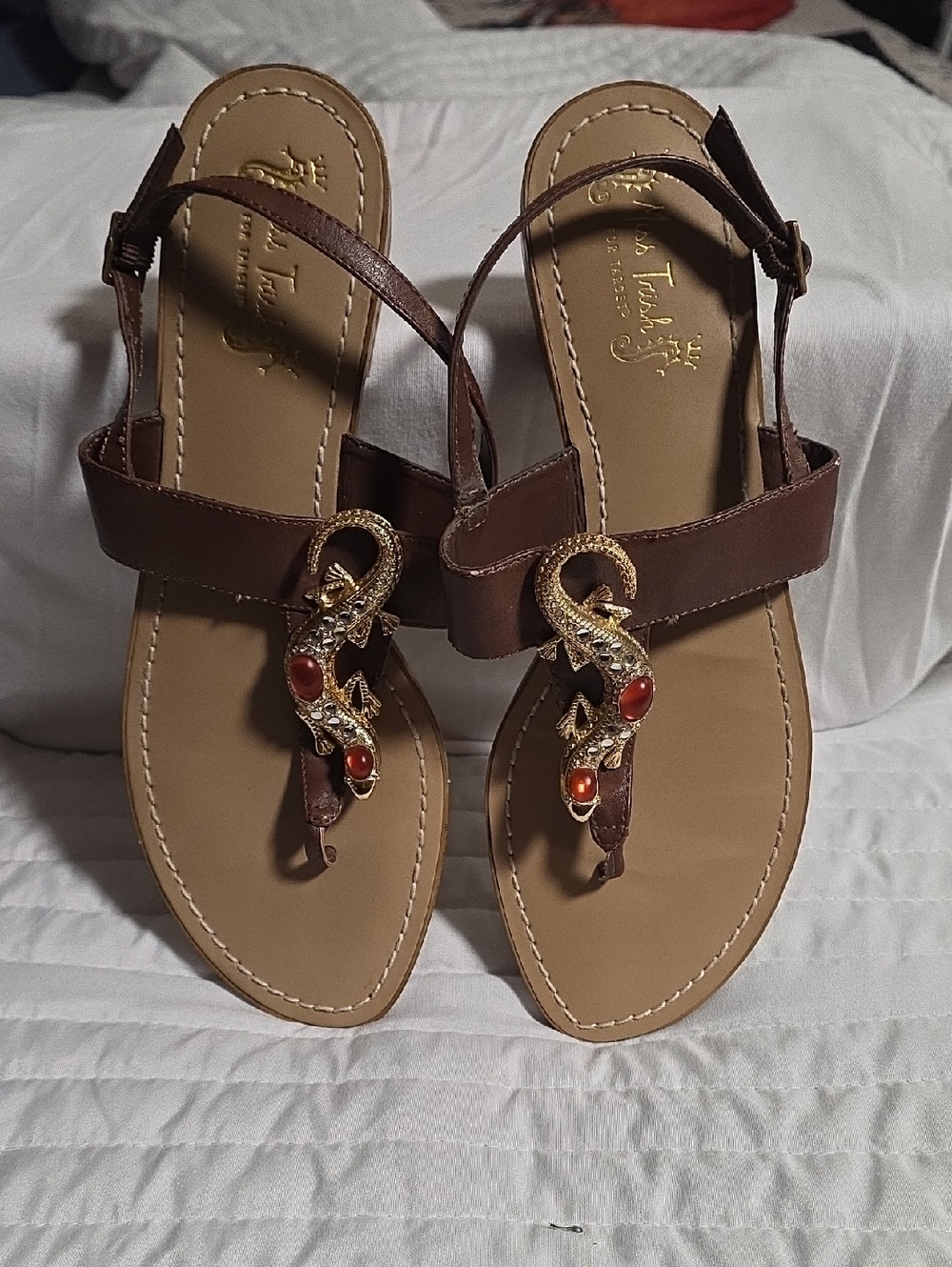 Women’s Brown Gem-Embellished T-Strap Sandals